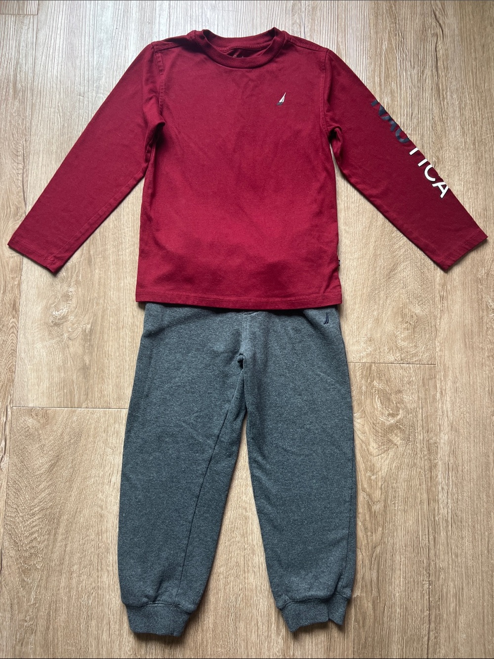 Nautica Boys Red Long Sleeve Top with Matching Gray Joggers Size 7